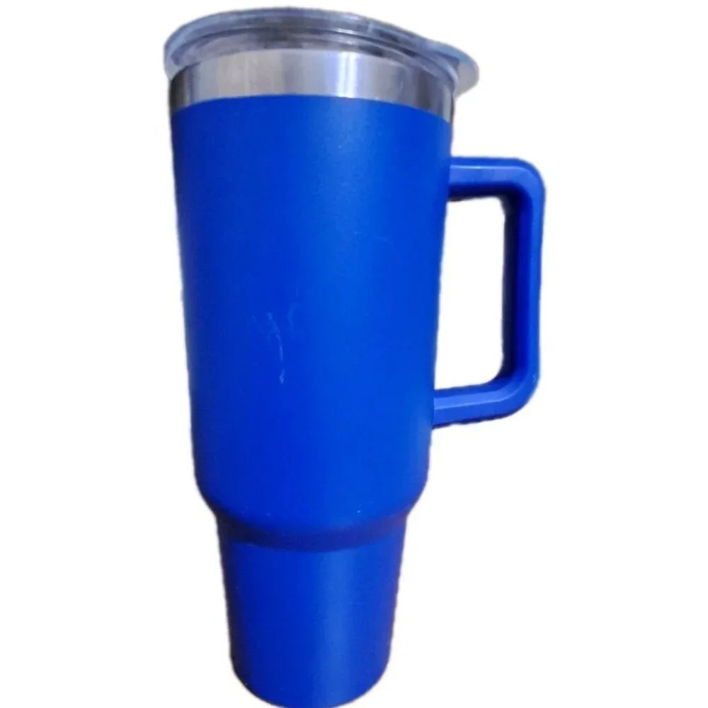 Unbranded 40 Ounce Handled Blue Aluminum Tumbler with Lid No Straw FLAW